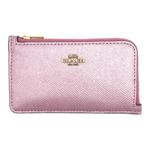 COACH Крестообразный текстура кожа держатель для карт маленький женский металлический розовый