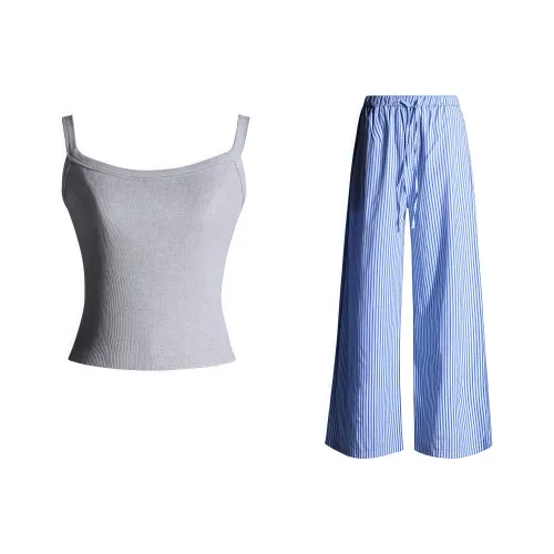 YINLEI Серый топ + Синие брюки Женские Повседневные костюмы