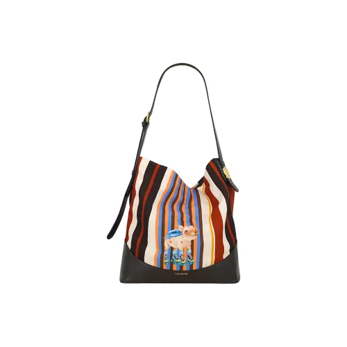 Great Dog and Black Horse Ткань Ведрообразная Сумка Плечевая Сумка Большая Женская Горная Каштаново-Коричневая