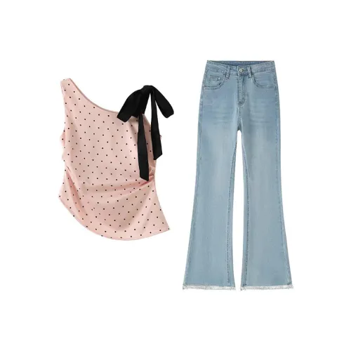 MARIE·COCO Розовый топ + джинсы, женские повседневные костюмы