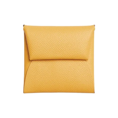 HERMES Bastia Epsom Телячья кожа Монета Кошелек Женские Манго Желтый