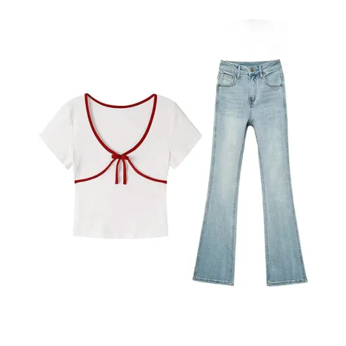 MARIE·COCO Белая рубашка T + джинсы женские повседневные костюмы