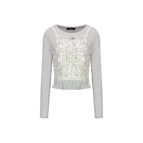 GIMING Белый+Серый Женские Короткие Топы