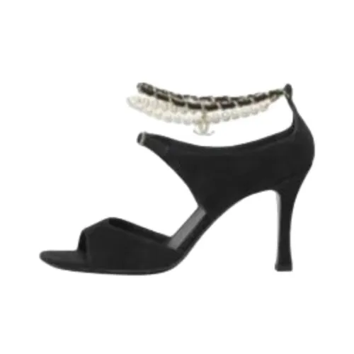 CHANEL 25B One Ремешок Сандалии 9 см Женские Черные