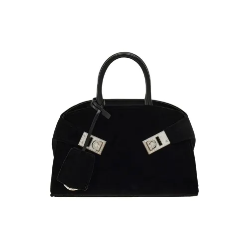 Ferragamo Hug Ткань Тоут Сумка Сумка для покупок Сумка на одно плечо Маленькая женская Черная