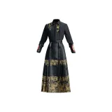 Черный топ + Золотая китайская юбка с узором "конское лицо" + Браслет Nail