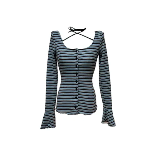 SISC Синие Зеленые Полосы Женские T-Рубашки