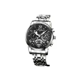 Серебряный стальной браслет с черным циферблатом