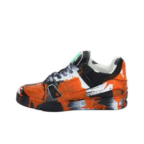 LOUIS VUITTON Тренер Low Топ Скейтборд Кроссовки Унисекс Черный Оранжевый
