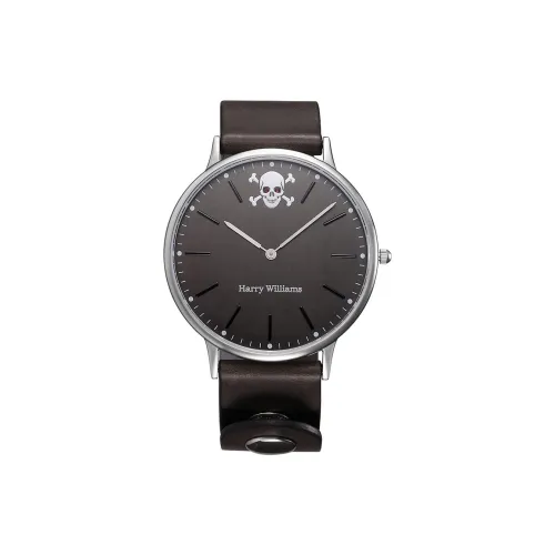 HARRY WILLIAMS Черепа Наручные часы Кварцевый механизм Коровья кожа Ремень Черный циферблат Мужские часы Премиум-коробка
