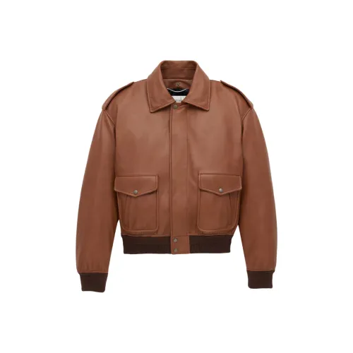 SAINT LAURENT Кожа Куртка Женская Терракотовый Коричневый