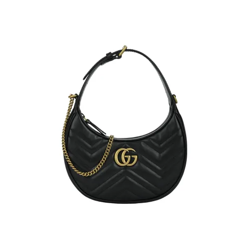 GUCCI GG Marmont V-образная пышенная кожаная сумка-полумесяц сумка через плечо мини женская черная