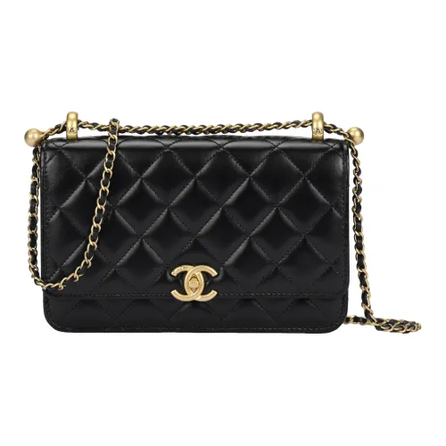 CHANEL WOC Металл Цепочка Телячья кожа Ручка Закрытие Кошелек на цепочке Мелочь Кошелек Сумки через плечо Сумка через плечо Мини Женские Черный