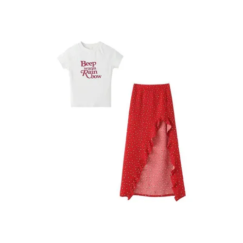 MARIE·COCO Белая рубашка T + красная юбка Женские комплекты с юбкой