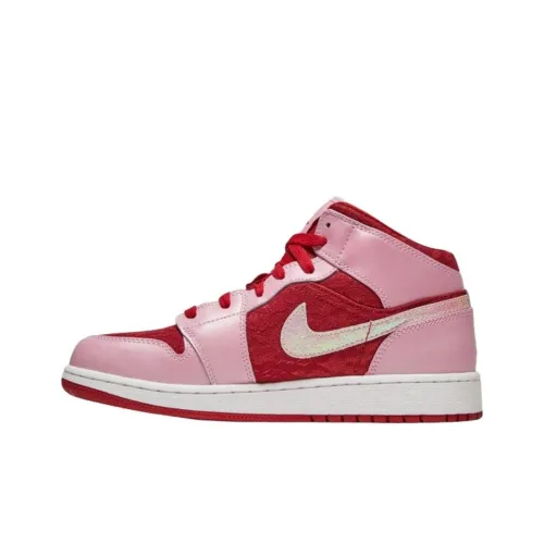 Jordan Air Jordan 1 MID Топ Детские Баскетбольные Кроссовки Ion Розовый Фитнес Красный Белый Подростки