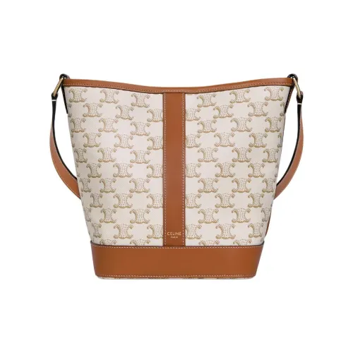 CELINE Triomphe Корова Кожа Ведрообразная Сумка Сумка через плечо Маленькая Женская Конфетная и Белая
