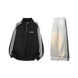 Чёрный топ + белые и серые штаны (с флисовой подкладкой)