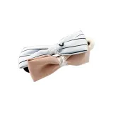 Apricot + Blue Stripes Pattern Double Bow Duck Bill Clip