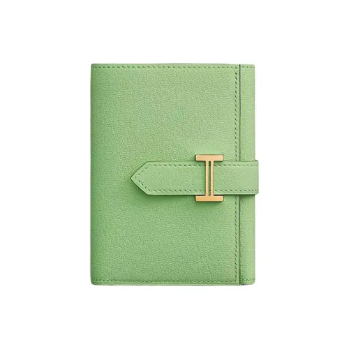HERMES Bearn Mysore Шевро Кошелек Женские 3i Vert Criquet Авокадо-зеленый