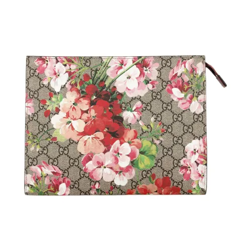 GUCCI GG Blooms Холст и Кожа Клатч Большой Женский Эбеновый Розовый