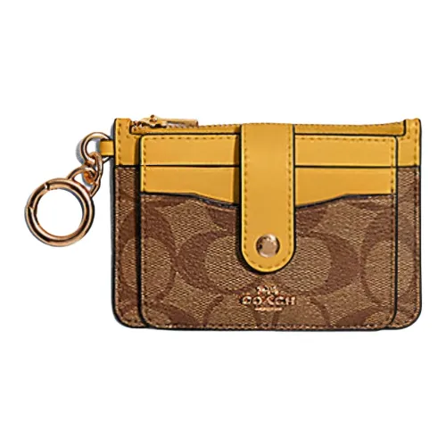 COACH Card Case Холст с кожей Картхолдер Женский Желтый