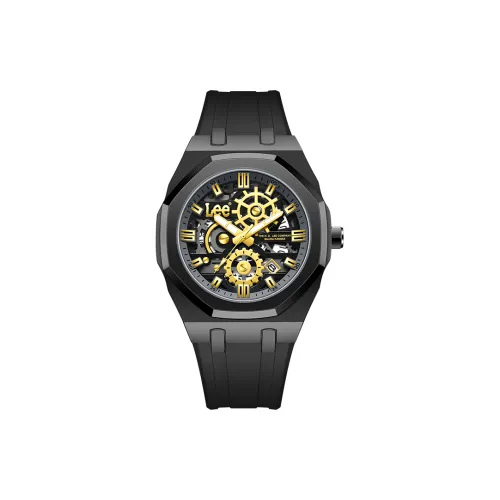 Lee Men's Watches Кварцевый механизм Силиконовый ремешок Часы с циферблатом в виде скелета