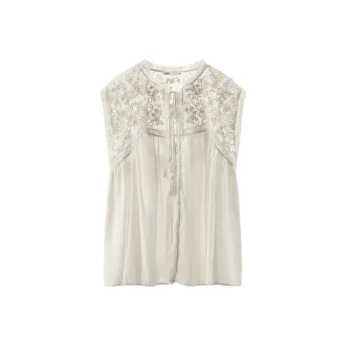 ZARA Женские рубашки цвета устричного белого