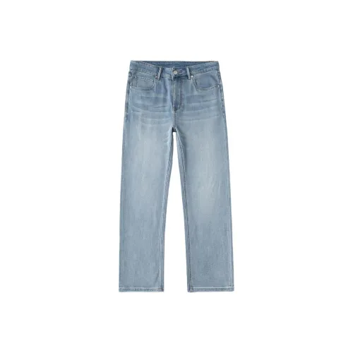 Лето Стильный Джинсы Свободный крой Straight Cut Мужской Ностальгический синий Тон