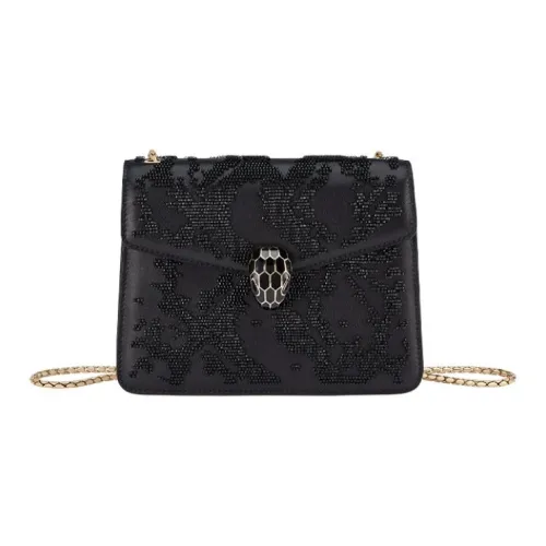 BVLGARI Serpenti Forever Series Телячья кожа Сумка через плечо Женская Черная