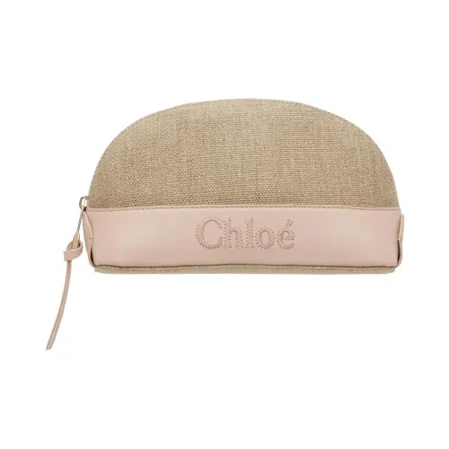 Chloe Linen Bright Calfskin Makeup Bag Clutch Regular Women's Pink Beige