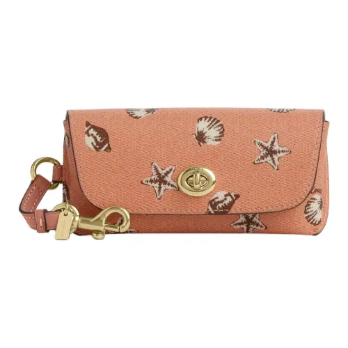 COACH Чехол для очков Покрытый холст Чехол для очков Маленький Женский Коралловый