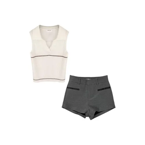 MARIE·COCO Белый топ + шорты, женские, повседневные костюмы