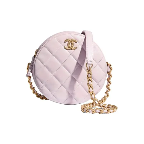 CHANEL Полированная овечья кожа и золото круглая маленькая сумка женская светло-фиолетовая