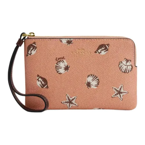 COACH Браслет-клатч с застежкой-молнией покрытый холстом мини женский кленовый