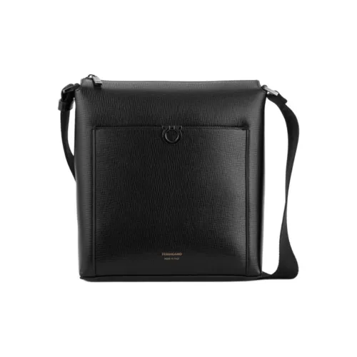 FERRAGAMO GANCINI Коровья кожа Сумка через плечо Большая Мужская Черная