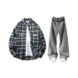 Зелёный + Дымчатый Серый Брюки