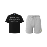 Черная термопереносная жемчужная рубашка с короткими рукавами + серые жемчужные шорты с логотипом