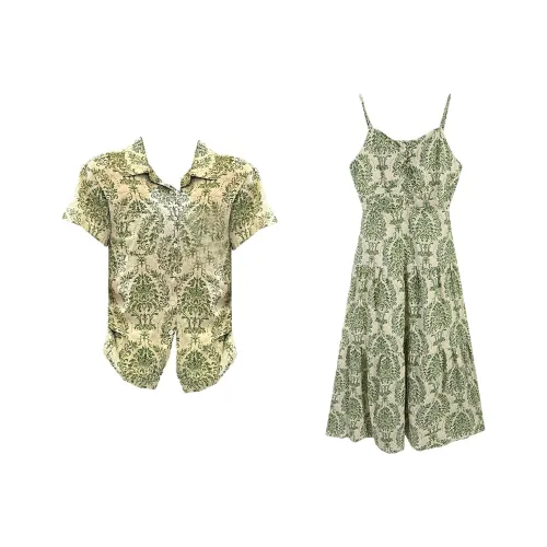 QYPRF Зеленый Одежда для пары Женские Платье + Мужская Рубашка Женские Парные Комплекты