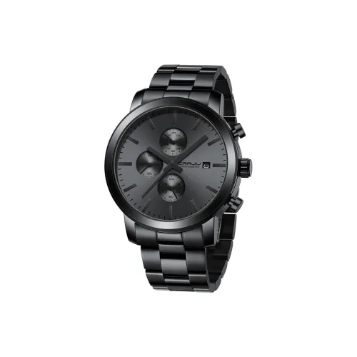 CRRJU Кварцевый механизм нержавеющая сталь ремешок мужские часы черный циферблат