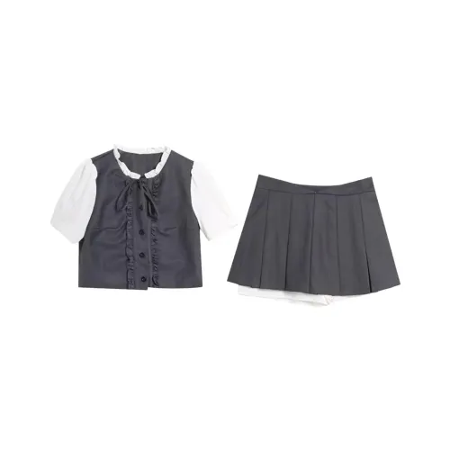 MISSHONEY MH Mock Двухкомпонентный комплект: короткий рукав топ + плиссированная юбка, женские комплекты с юбкой