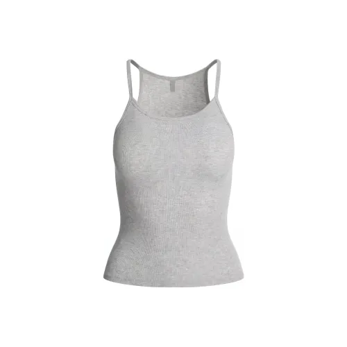 SKIMS SS25 Cotton Rib Long Cami Top на бретелях Женский Light Melange GREY Light Photinia Grey
