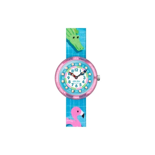 SWATCH Flik Flak Feifei Series Кварцевый механизм Детские часы 31,85 мм Синий циферблат Пластиковый корпус Часы Текстильный ремешок
