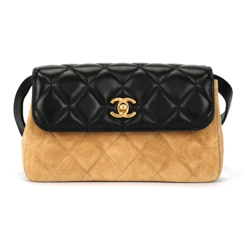 CHANEL Sheepskin Suede Crossbody Bag Shoulder Bag Women's Black Beige CHANEL Овчина Замша Сумка через плечо Сумка на плечо Женская Черный Бежевый