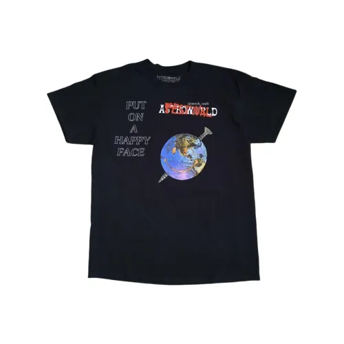 Travis Scott SS25 Astroworld Happy Face Праздничный Tee T-Shirt Рубашка Унисекс