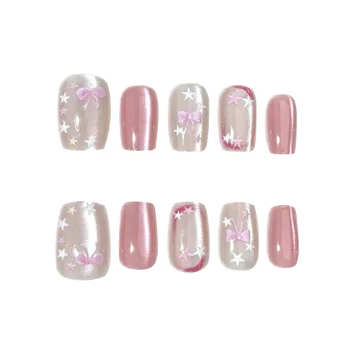 Yun Yue Joe Бант Нежно-розовый Кошачий глаз False Nail Короткий LADDER Нежно-розовый Кошачий глаз Смузи Бант