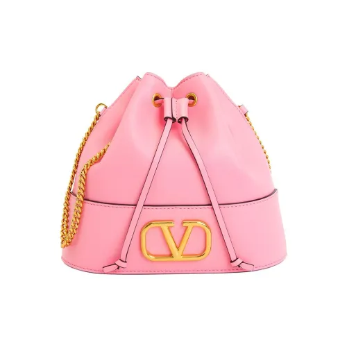 Valentino Vlogo Signature Корова Кожа Ведрообразная Сумка Плечевая Сумка Женская Розовая