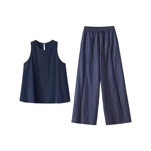 MARIE·COCO Черный топ + Брюки Женские Повседневные костюмы