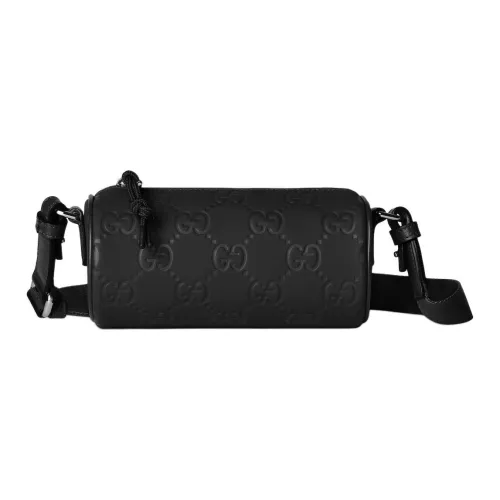GUCCI GG Monogram Резиновая Цилиндрическая Сумка Плечевая Сумка Мини Унисекс Черная
