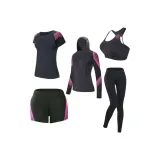 Комплект одежды [Розовое красное пальто + Розовое красное топ + Розовое красное топ с бретелями + Розовое красное топ без бретелей + Розовое красное шорты + Черные штаны]