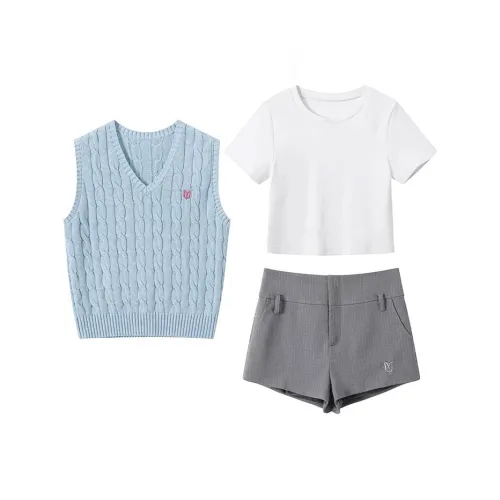 MARIE·COCO Светло-синий жилет + рубашка + шорты, женские повседневные костюмы